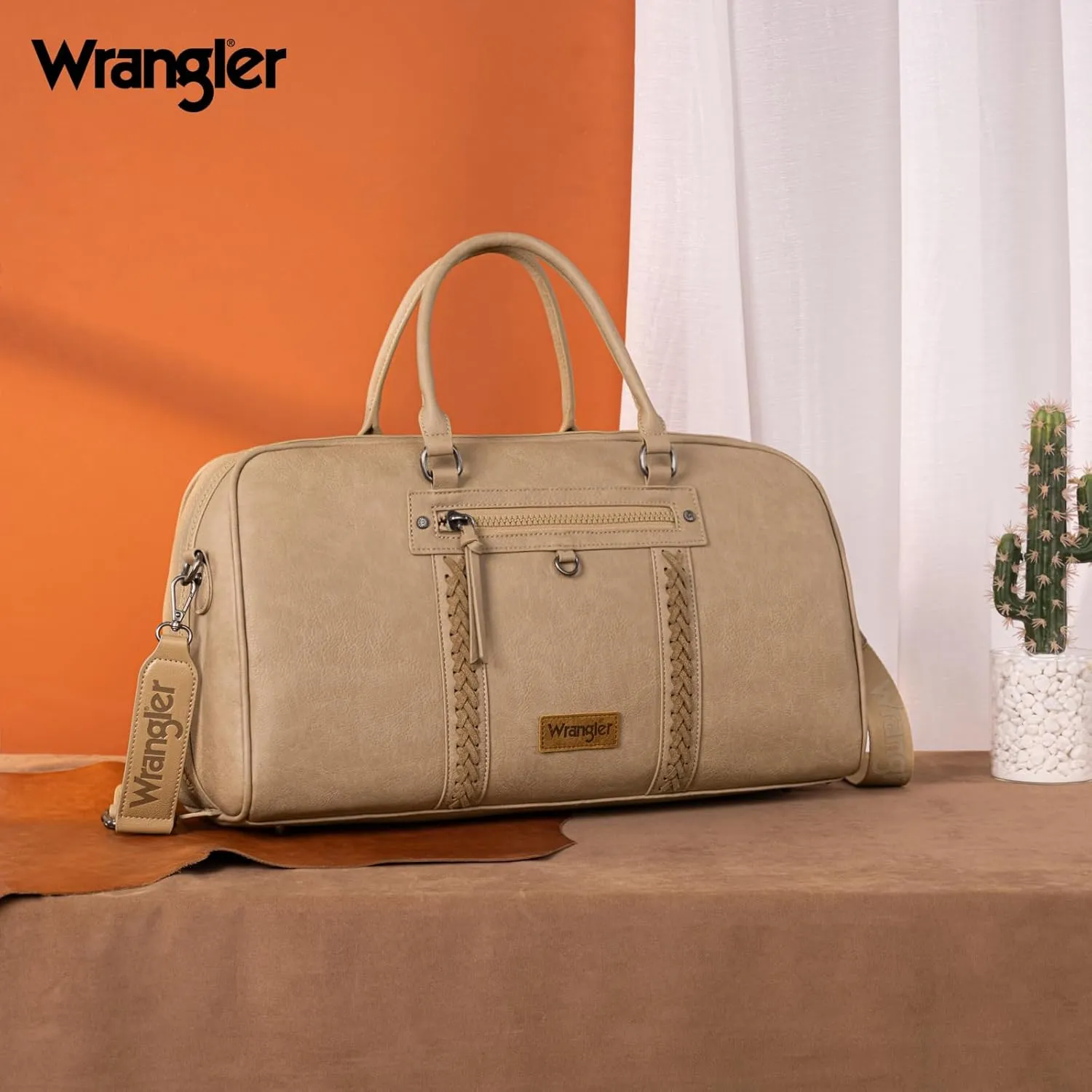 Wrangler Travel Duffel Bag Large Weekender Bag for Women Designer Carry on Overnight Bag for Trips Luggage Bag Khaki