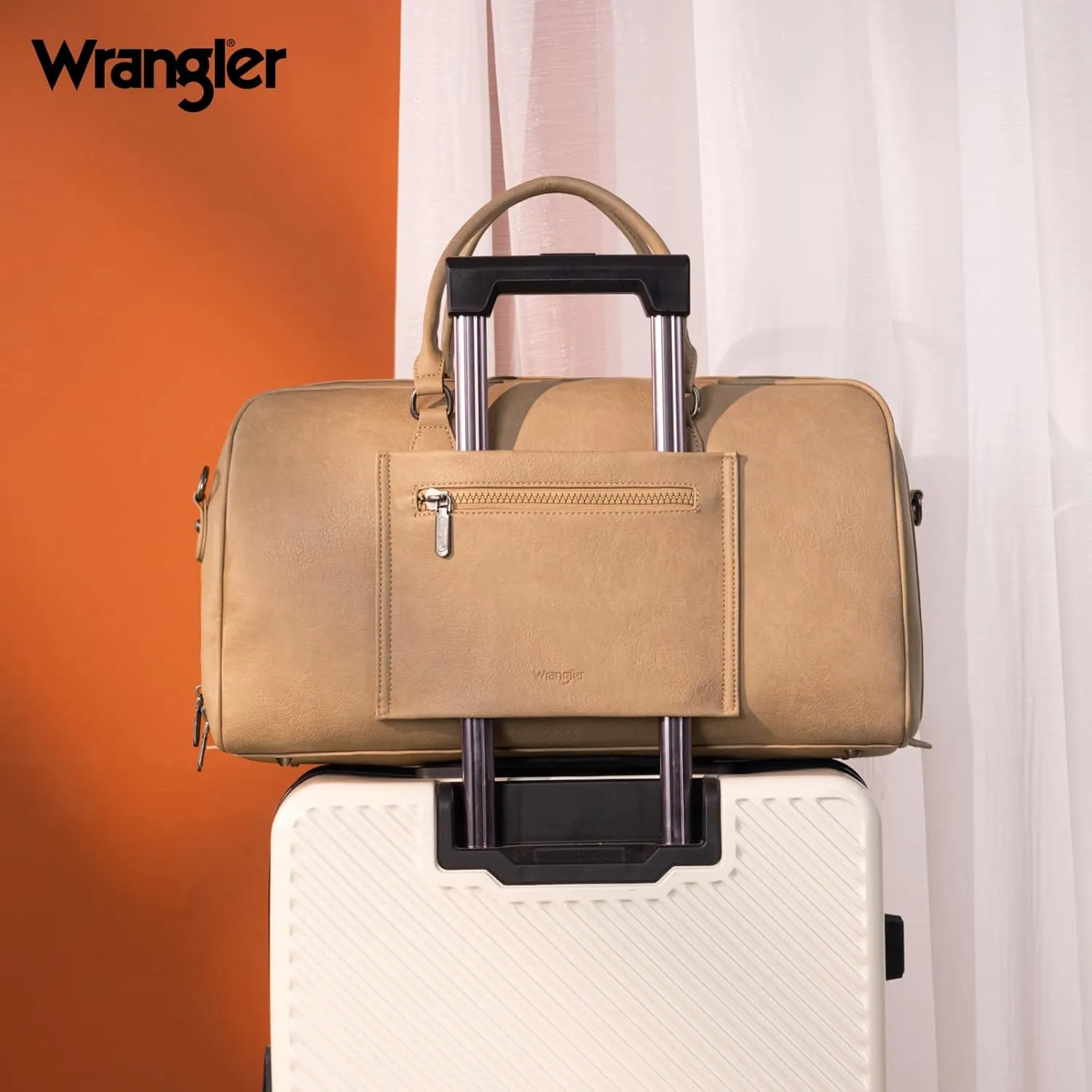 Wrangler Travel Duffel Bag Large Weekender Bag for Women Designer Carry on Overnight Bag for Trips Luggage Bag Khaki