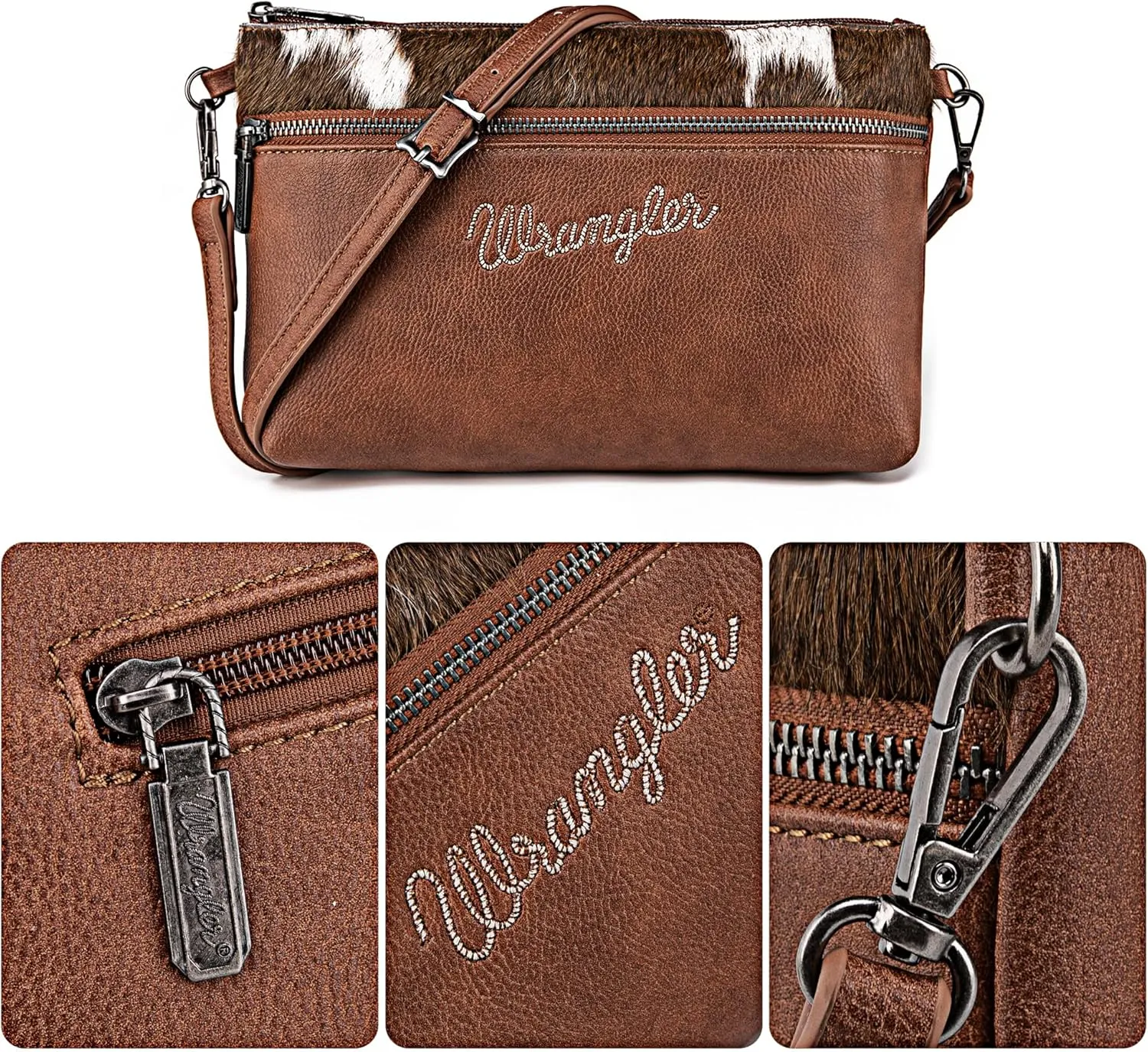 Wrangler Western Cowhide Crossbody Bags for Women Clutch Wristlet Purse