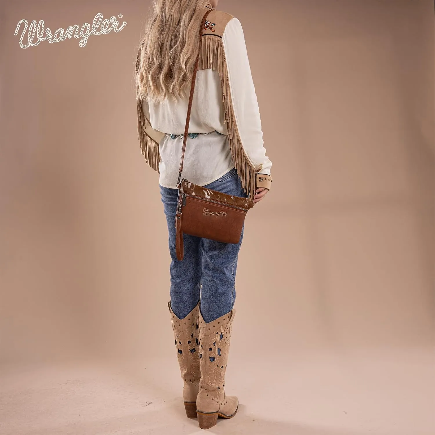 Wrangler Western Cowhide Crossbody Bags for Women Clutch Wristlet Purse