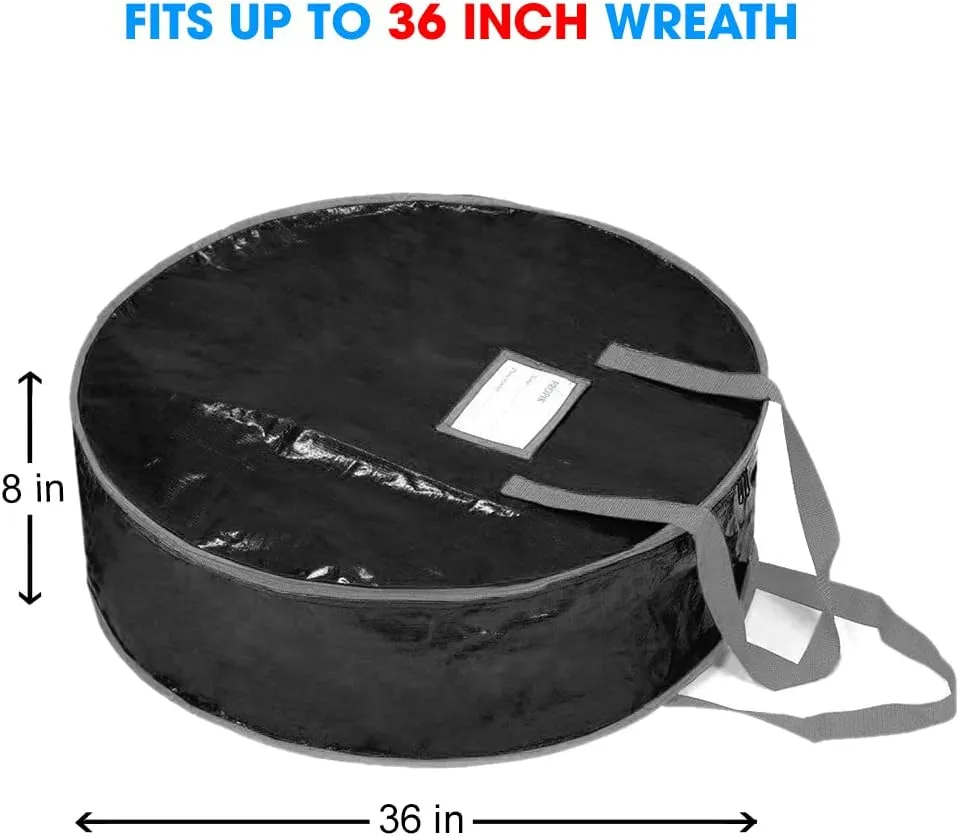 Wreath Storage Bag By Propik 36" - Garland Holiday Container Tear Resistant Material - Easy Storage Featuring Heavy Duty Handles And Transparent Card Slot 36" X 8" (Black)