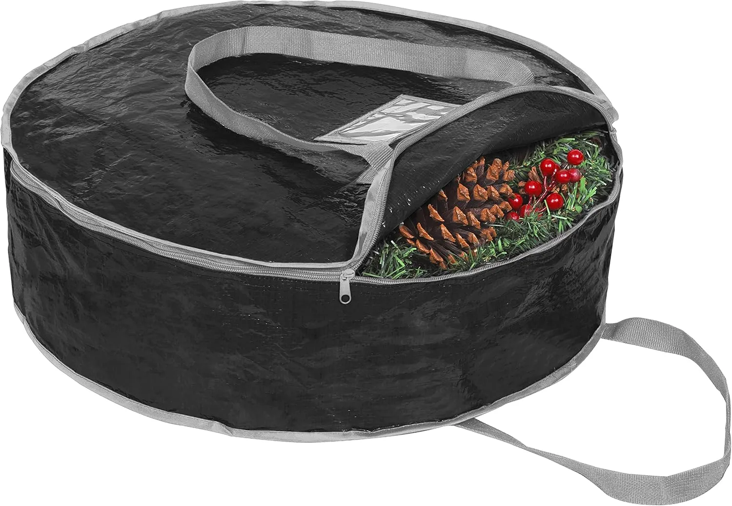 Wreath Storage Bag By Propik 36" - Garland Holiday Container Tear Resistant Material - Easy Storage Featuring Heavy Duty Handles And Transparent Card Slot 36" X 8" (Black)