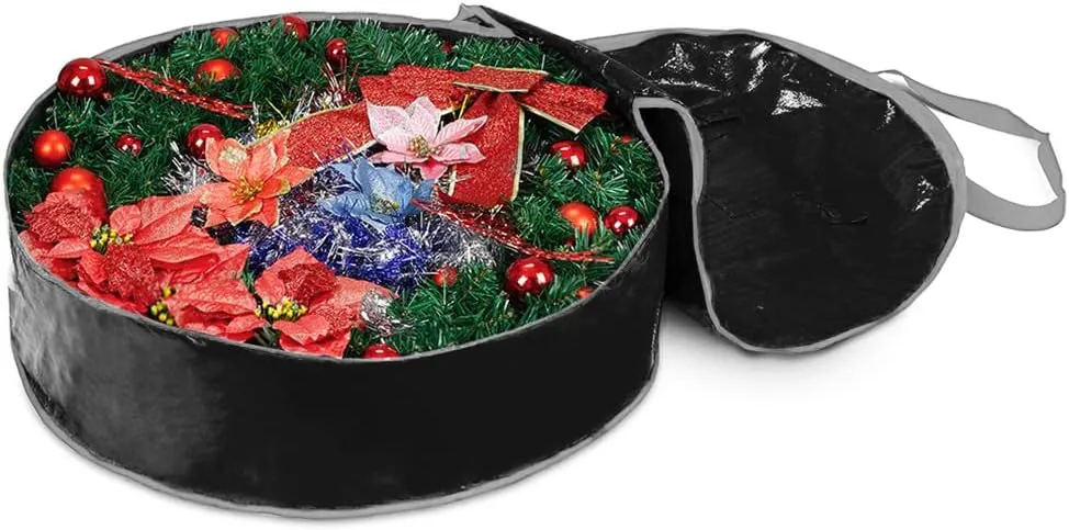 Wreath Storage Bag By Propik 36" - Garland Holiday Container Tear Resistant Material - Easy Storage Featuring Heavy Duty Handles And Transparent Card Slot 36" X 8" (Black)