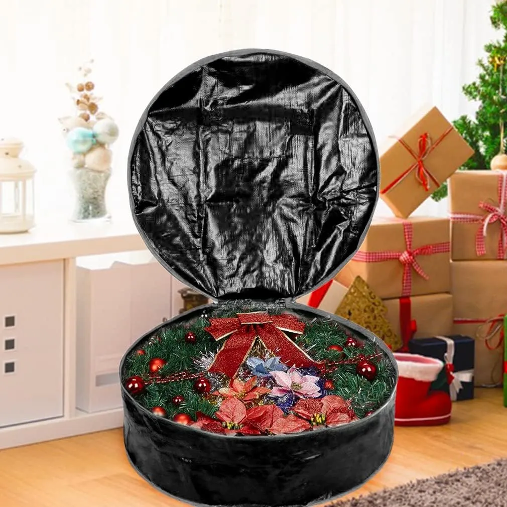 Wreath Storage Bag By Propik 36" - Garland Holiday Container Tear Resistant Material - Easy Storage Featuring Heavy Duty Handles And Transparent Card Slot 36" X 8" (Black)