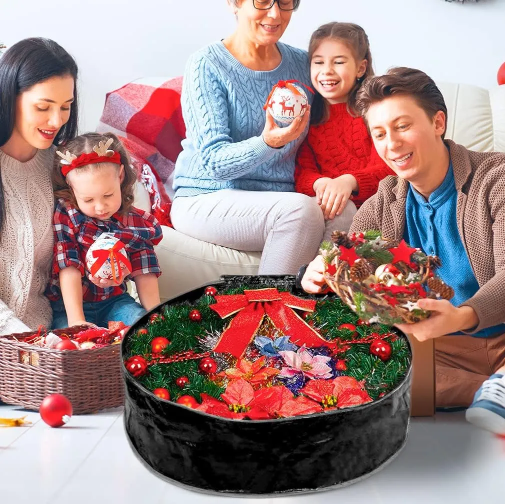 Wreath Storage Bag By Propik 36" - Garland Holiday Container Tear Resistant Material - Easy Storage Featuring Heavy Duty Handles And Transparent Card Slot 36" X 8" (Black)
