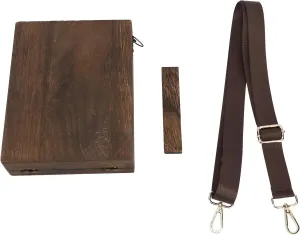 Writers Messenger Wooden Box, Retro Artists Portable Writing Storage, Handmade Postman Bag, Carbonized Brown, Shockproof Design with Ergonomic Strap