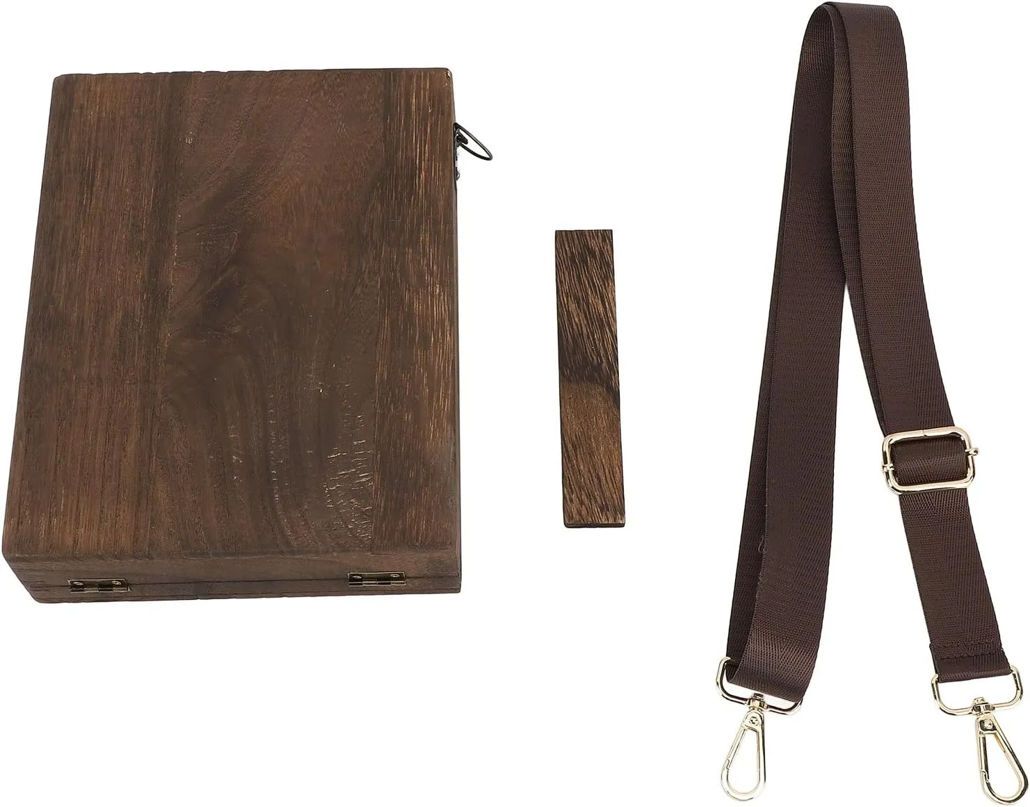 Writers Messenger Wooden Box, Retro Artists Portable Writing Storage, Handmade Postman Bag, Carbonized Brown, Shockproof Design with Ergonomic Strap