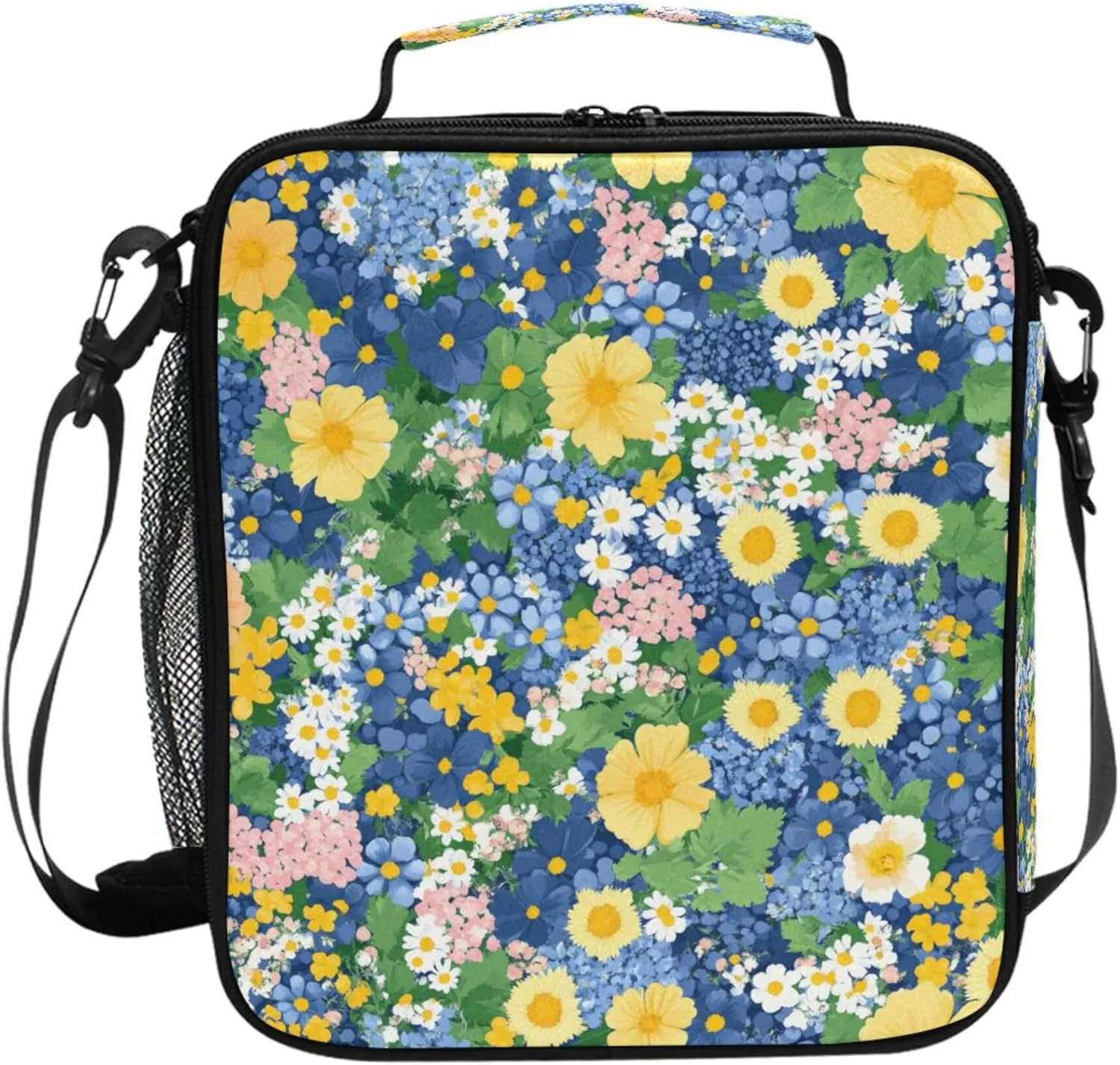Wudan Beauty Spring Flowers Oregon Grape Insulated Kids Lunch Bag Crossbody Teenagers Thermal Lunch Bags for Outdoor Camping