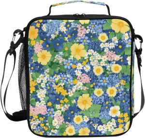 Wudan Beauty Spring Flowers Oregon Grape Insulated Kids Lunch Bag Crossbody Teenagers Thermal Lunch Bags for Outdoor Camping