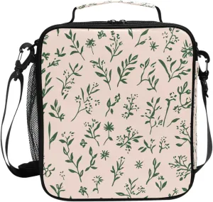 Wudan Florals Dahlia Gladiolus Blush Insulated Lunch Box for Girls Reusable Nurse Crossbody Lunch Bag for Outdoor Travel