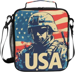 Wudan Independence Day Soldier Insulated Boys Lunch Boxes Crossbody Girl Lunch Box Bags for Outdoor Travel