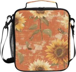 Wudan Rustic Sunflower Terracotta Insulated Kids Bags with Zipper Boy Insulated Bags for Outdoor Picnic