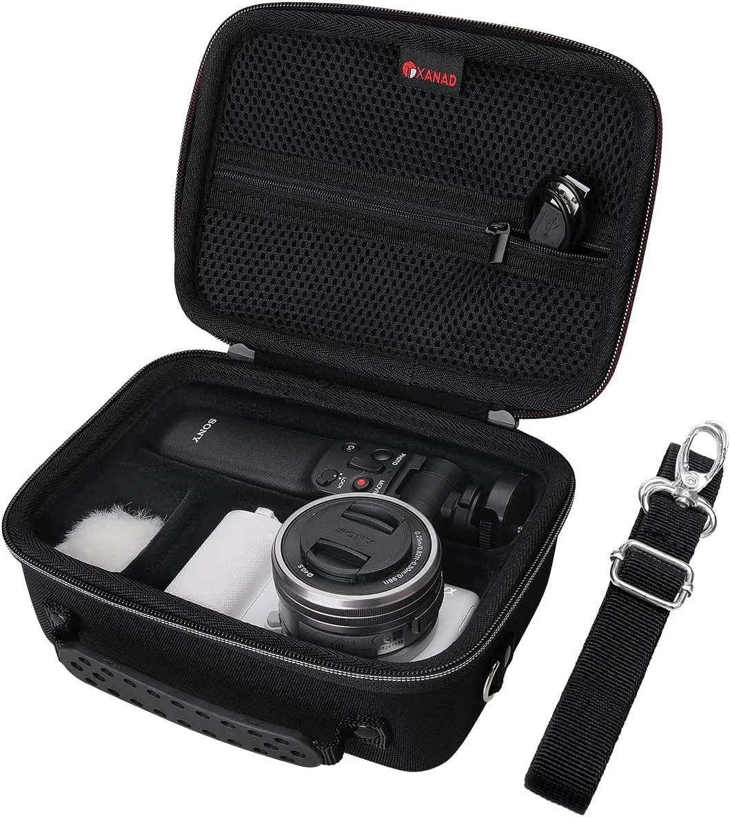 XANAD Black Case for Sony Alpha ZV-E10/ZV-E10L/ ZV-1/ZV-1F Camera Vlogger Accessory Kit Tripod (GP-VPT2 BT) and Microphone - With Shoulder Strap