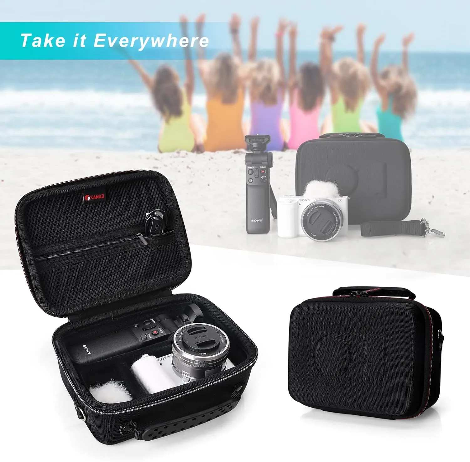XANAD Black Case for Sony Alpha ZV-E10/ZV-E10L/ ZV-1/ZV-1F Camera Vlogger Accessory Kit Tripod (GP-VPT2 BT) and Microphone - With Shoulder Strap