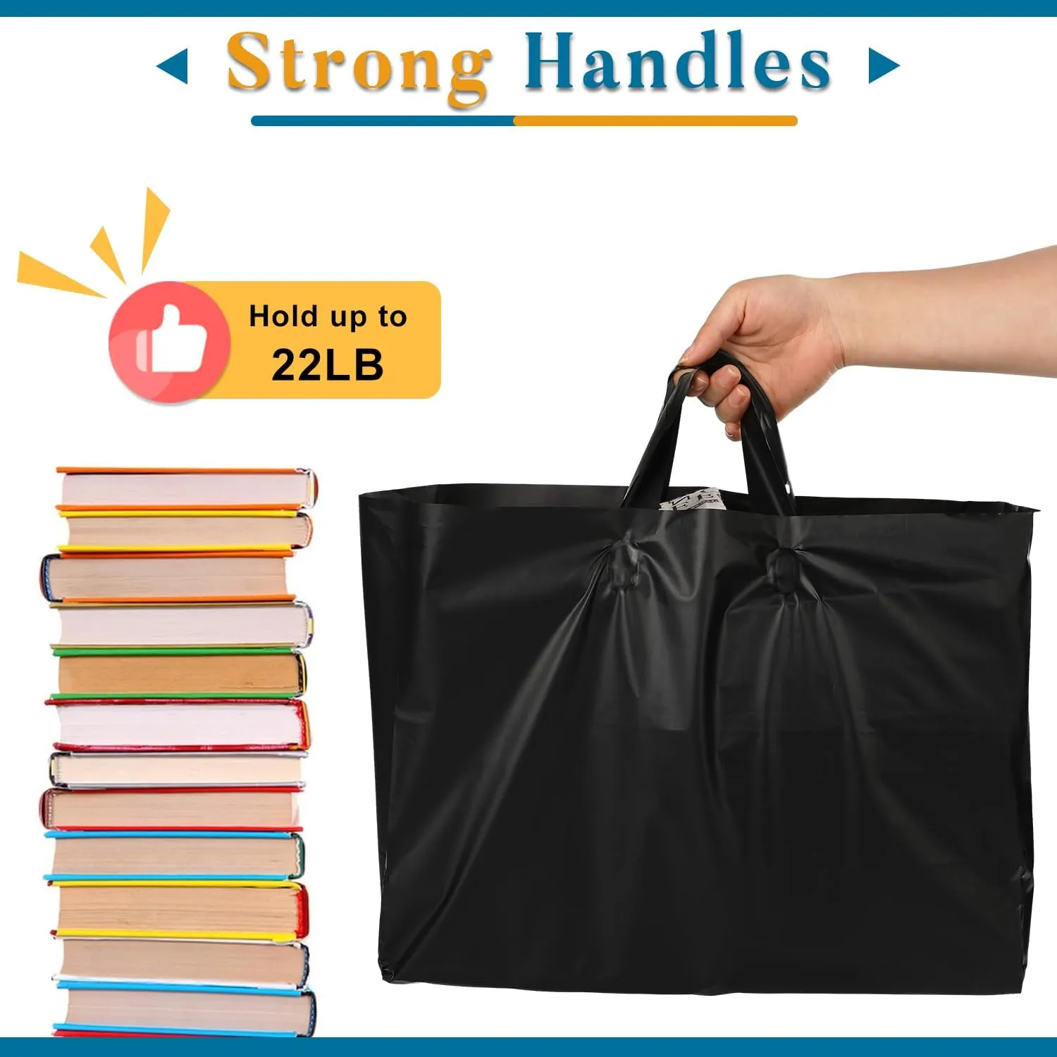 XPCARE 100Pack Frosted Plastic Gift Bags, 16x6x12 Black Plastic Shopping Bags with Handles for Small Business, Boutiques, Retail Stores, Gifts & Merchandise