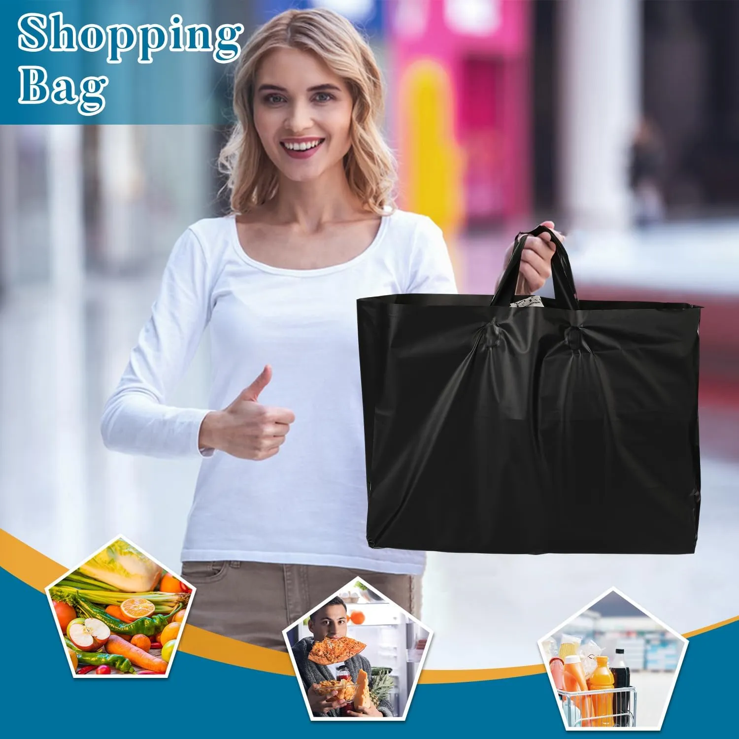 XPCARE 100Pack Frosted Plastic Gift Bags, 16x6x12 Black Plastic Shopping Bags with Handles for Small Business, Boutiques, Retail Stores, Gifts & Merchandise