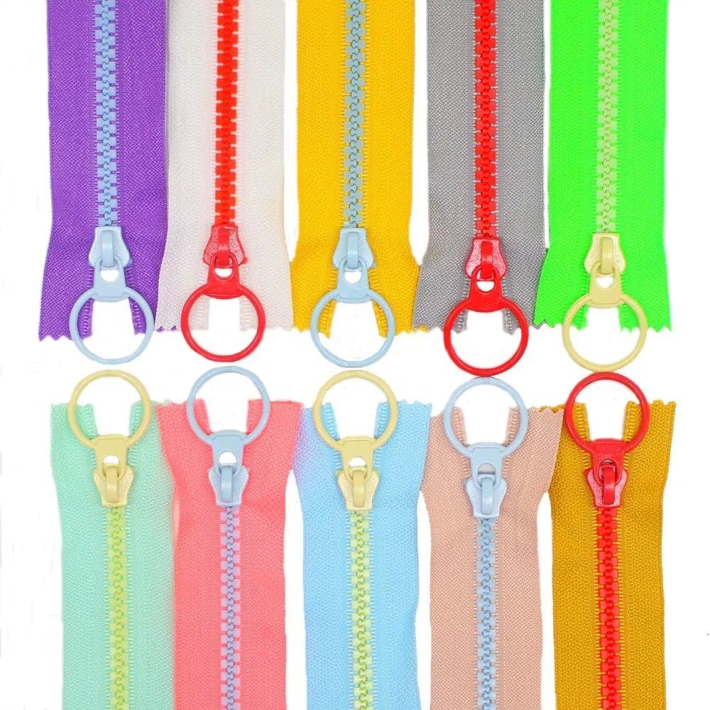 YaHoGa 10PCS 12 Inch (30CM) #5 Plastic Zippers with Lifting Ring Pull Close End Vislon Zippers for DIY Sewing Craft Bags Garment Resin Zippers (12" C/E)