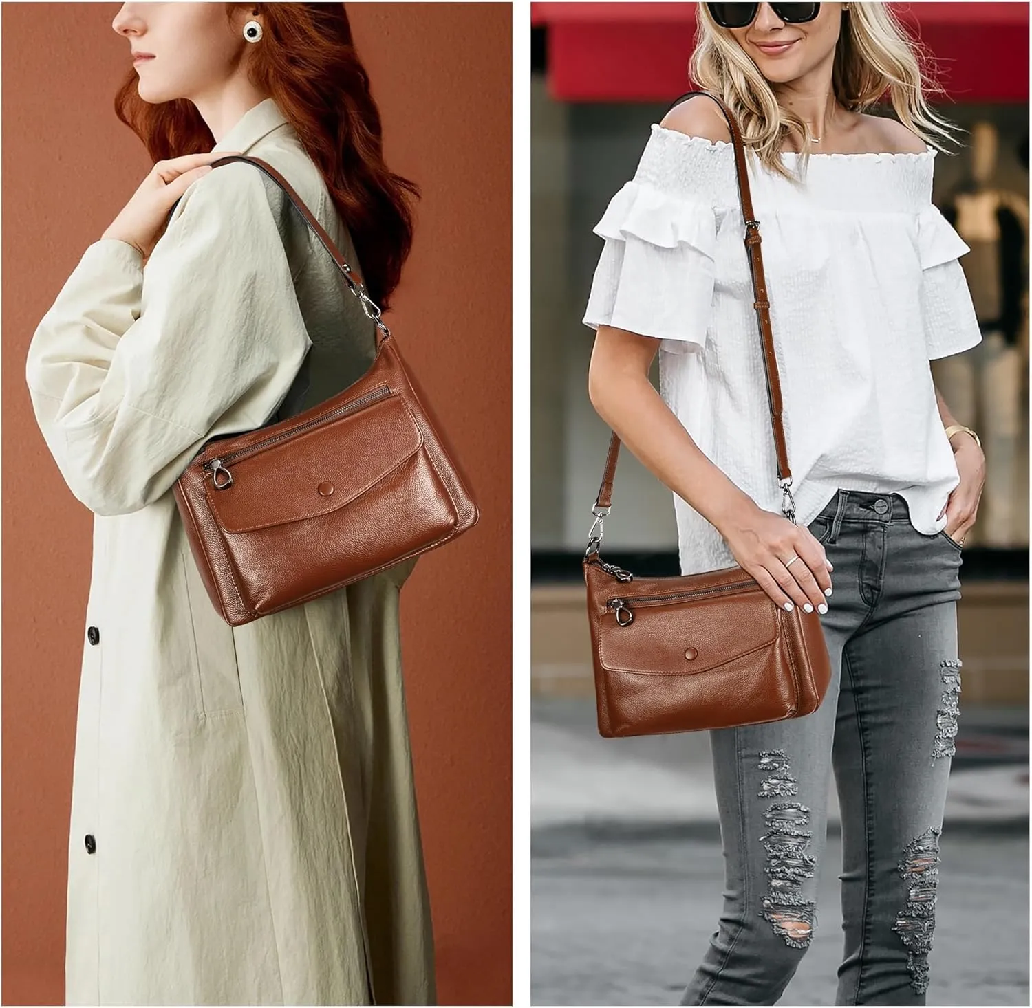 YALUXE Women’s Real Cowhide Leather Shoulder Bag Trendy Handbag Purse