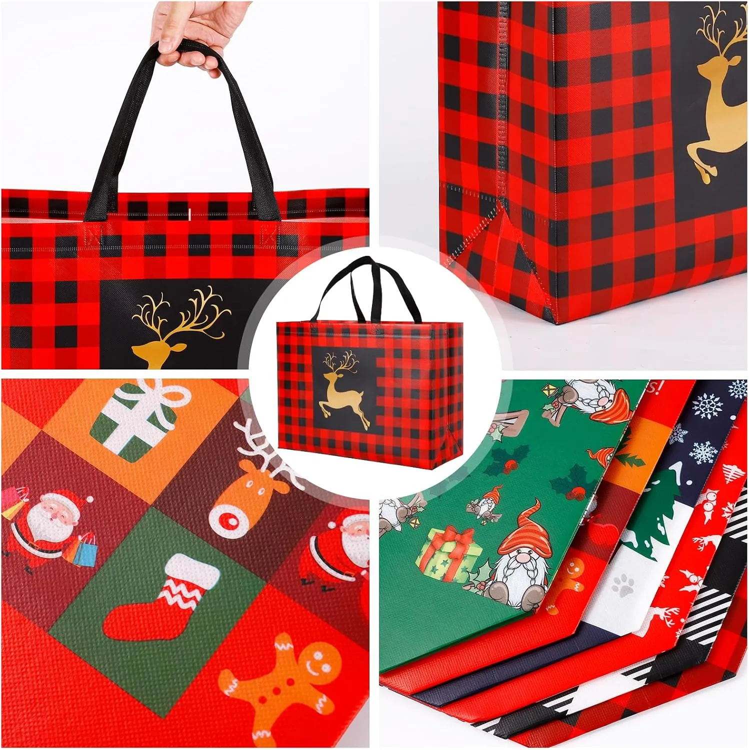 YANGTE 20 Pack Christmas Gift Bags Assorted Sizes, Reusable Tote Bags with Handle, Includes 4 Large 8 Medium 8 Small Non-Woven Christmas Bags for Xmas Party Favors
