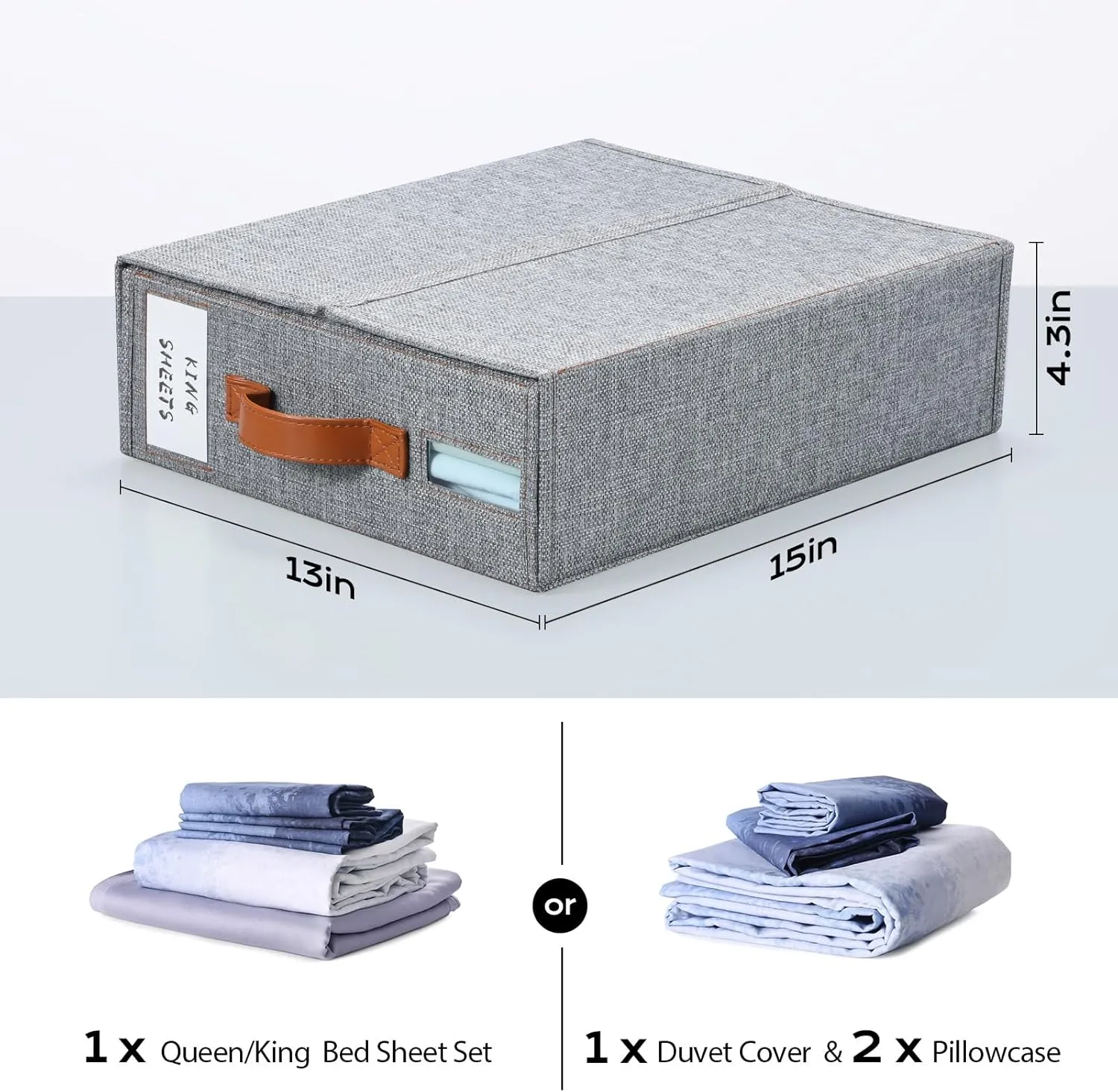 Yecaye 4 Pack Bed Sheet Organizer, Foldable Linen Closet Organizers and Storage (Queen & King Size) with Window & Label, Bedding Storage Box for Bedsheets, Duvet Covers and Pillow, Grey