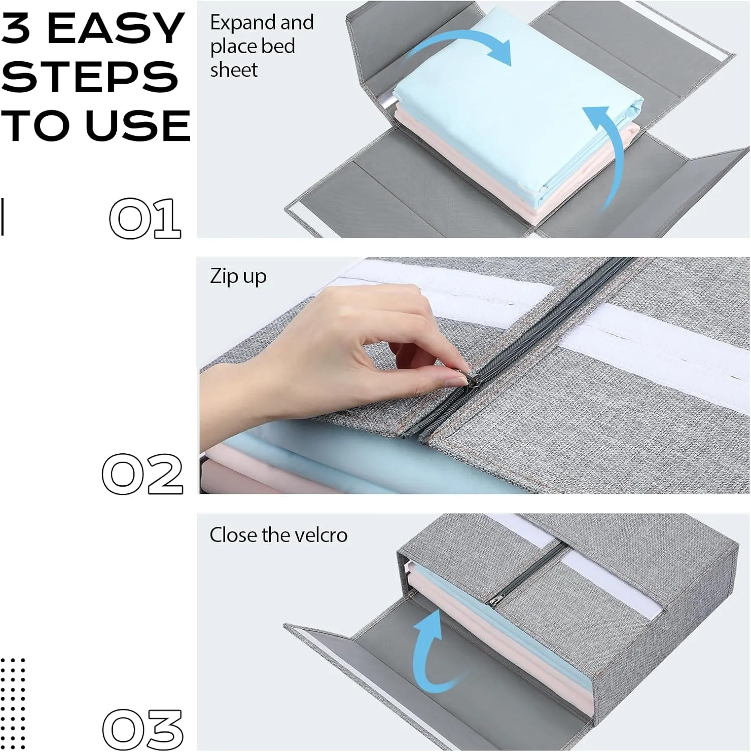 Yecaye 4 Pack Bed Sheet Organizer, Foldable Linen Closet Organizers and Storage (Queen & King Size) with Window & Label, Bedding Storage Box for Bedsheets, Duvet Covers and Pillow, Grey