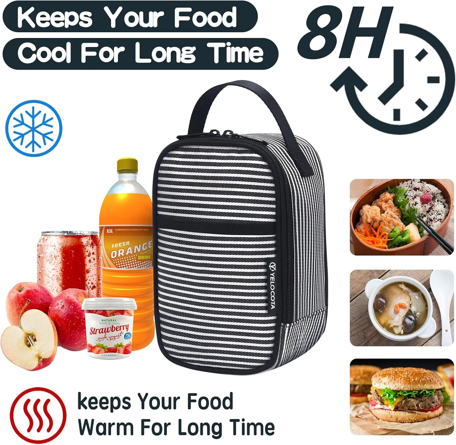 Yelocota Small Cooler Bag- Snack Bag- Insulated Lunch Bag for Kids- Lunch Thermal Bags- Exact Designed for Insulated Food Jar below 27oz-Lunch Tote Bag for Child,Men,Women