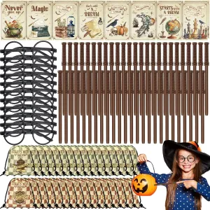 Yexiya 128 Pcs Wizard Party Favors Wizard Wands Pencils Round Glasses Goodie Bags Mini Notebooks Back to School Gifts Set for Kids Magical School Party Supplies