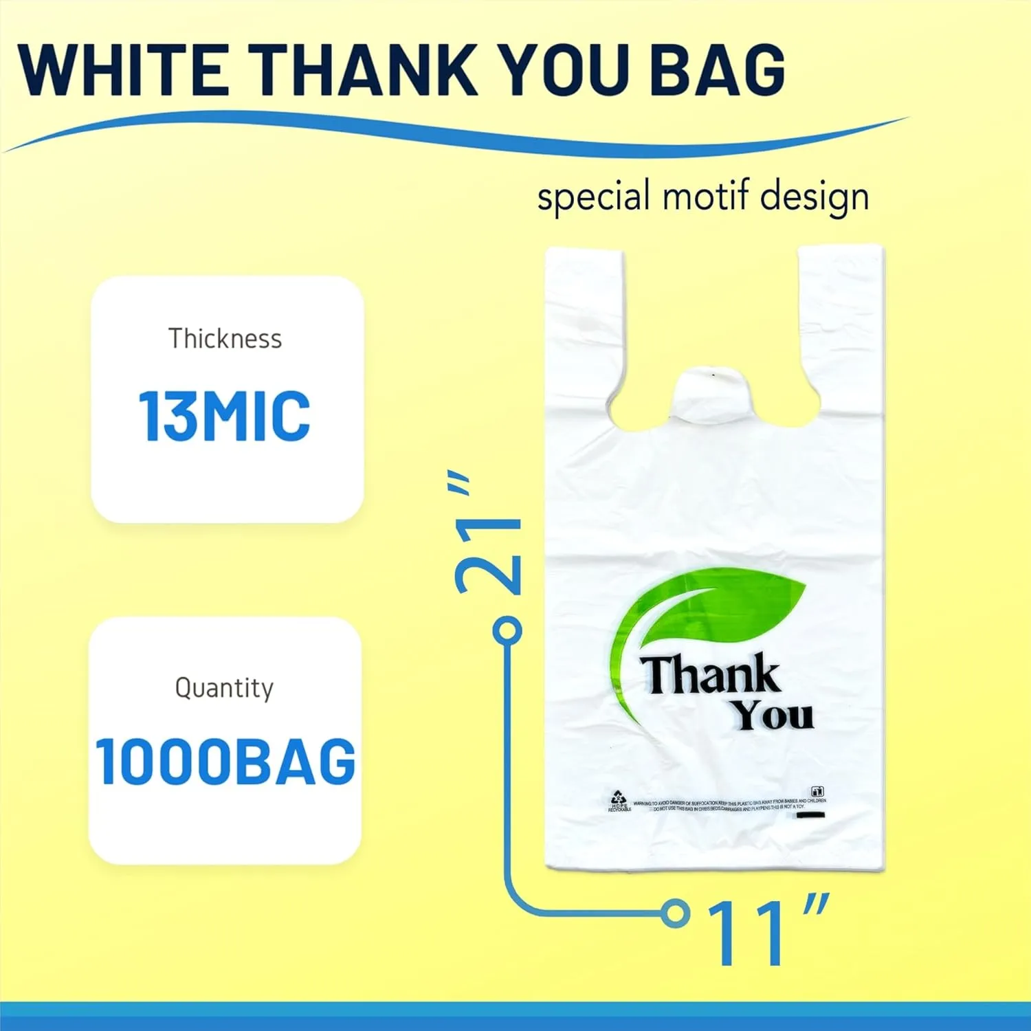 YoYoRain. 1000 Count Thank You Bags - T-Shirt Bags with Handles for Retail Shopping and Disposable Supermarket Use