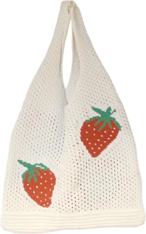 YYaaloa Strawberry Pattern Tote Bag Crochet Bags for Women Summer Beach Aesthetic Tote Bag