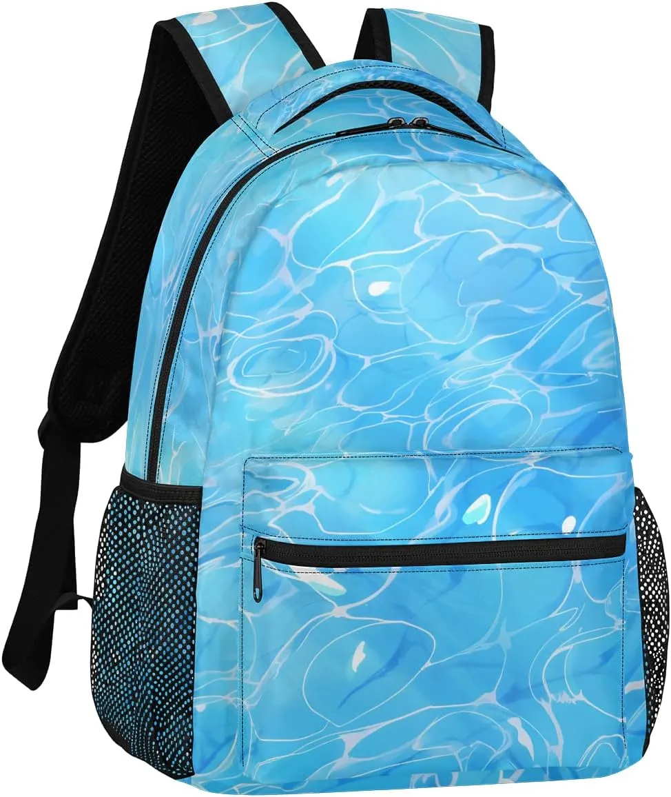 Yzrwebo Blue Ripple Backpack for Women Man, Sea Water Ripple Computer Laptop Backpacks Casual Daypack, Adults Sports Hiking Travel Camping Shoulder Backpack 16 IN