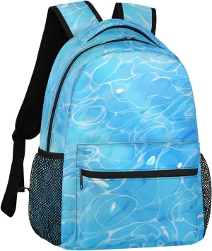 Yzrwebo Blue Ripple Backpack for Women Man, Sea Water Ripple Computer Laptop Backpacks Casual Daypack, Adults Sports Hiking Travel Camping Shoulder Backpack 16 IN