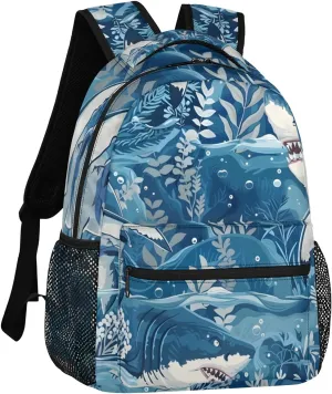 Yzrwebo Shark Backpack for Women Man, Shark Seaweed Computer Laptop Backpacks Casual Daypack, Adults Sports Hiking Travel Camping Shoulder Backpack 16 IN