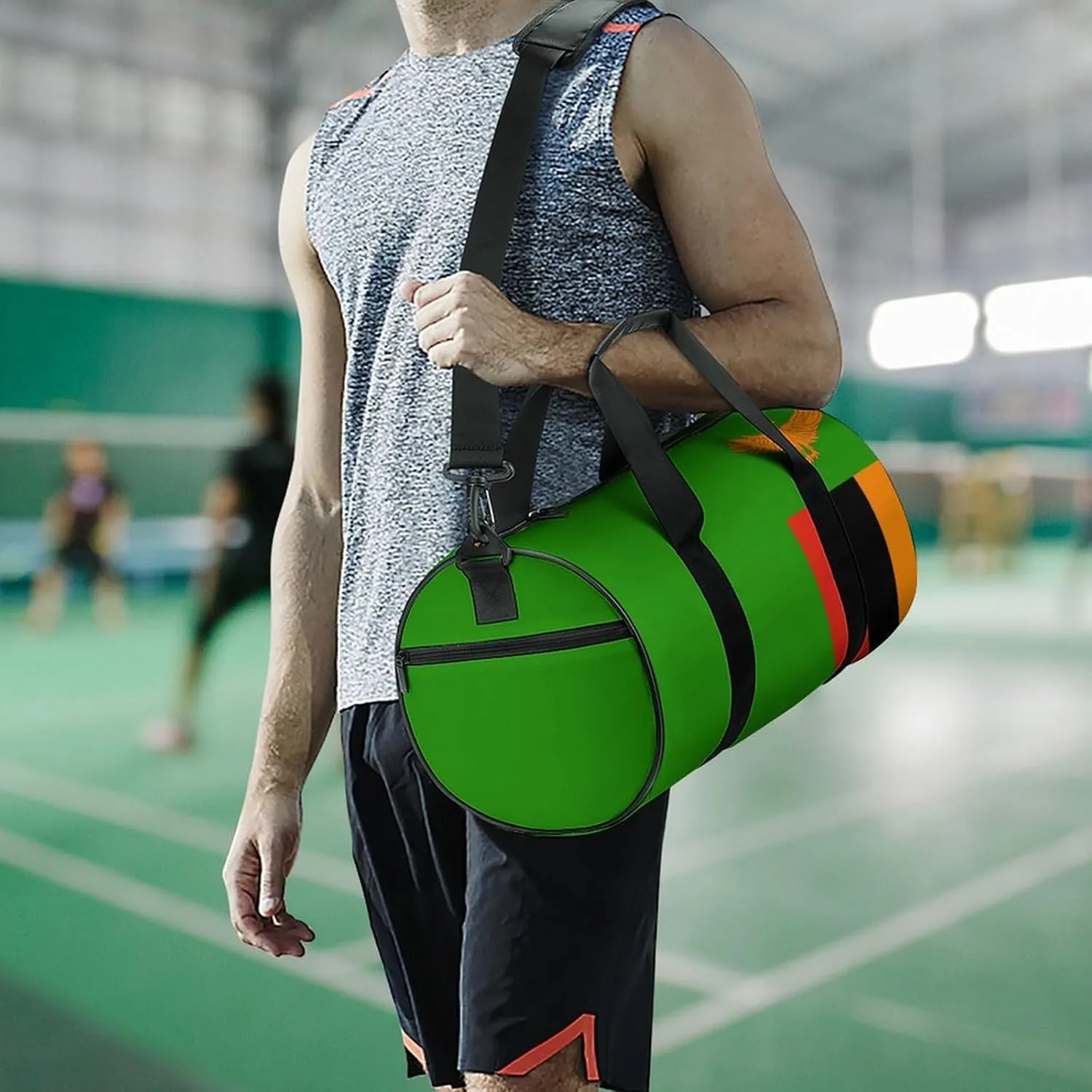Zambia Flag Gym Bag for Girls Boys Sports Duffel with Wet Pocket Travel Weekender