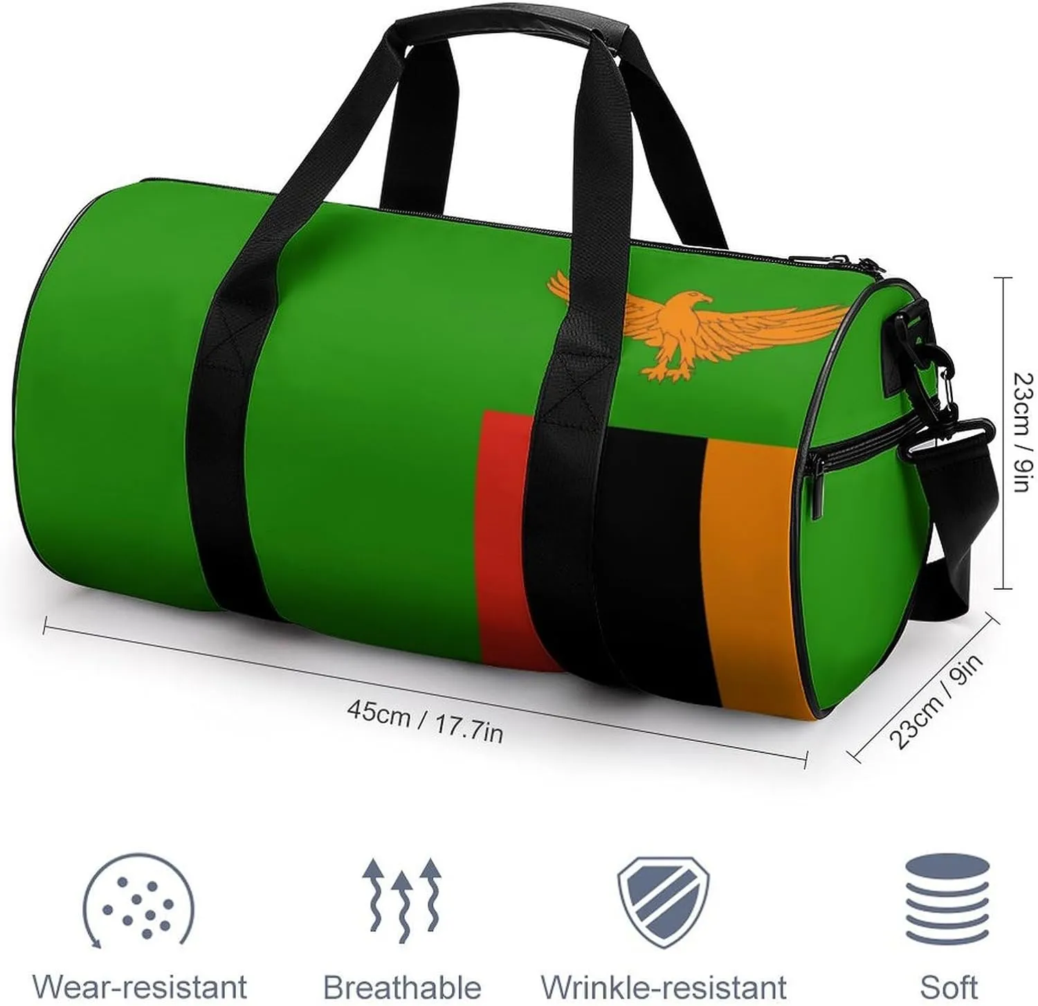 Zambia Flag Gym Bag for Girls Boys Sports Duffel with Wet Pocket Travel Weekender
