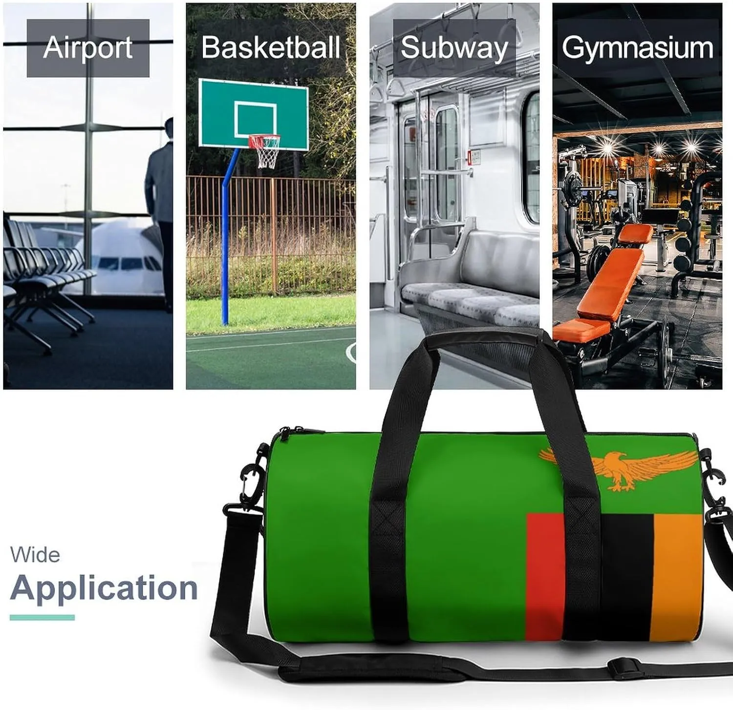 Zambia Flag Gym Bag for Girls Boys Sports Duffel with Wet Pocket Travel Weekender