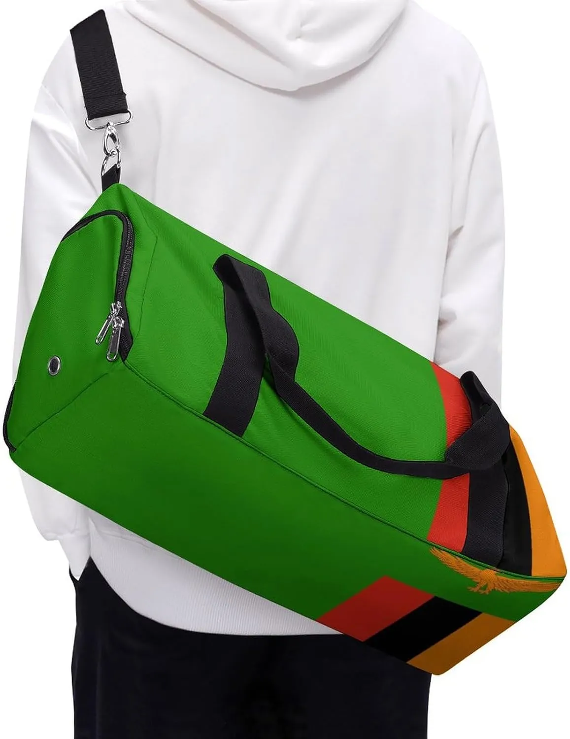 Zambia Flag Gym Duffel for Boys Girls with Shoe Compartment Travel Weekender