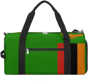 Zambia Flag Gym Duffel for Boys Girls with Shoe Compartment Travel Weekender