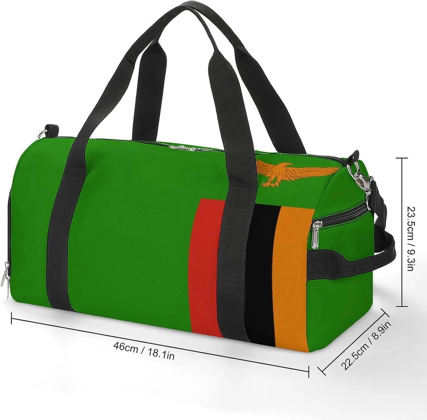 Zambia Flag Gym Duffel for Boys Girls with Shoe Compartment Travel Weekender