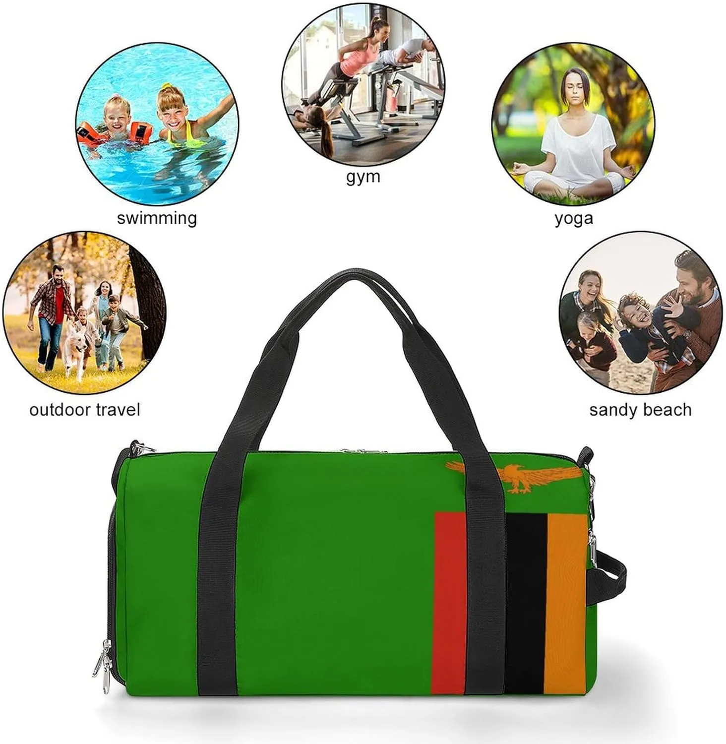 Zambia Flag Gym Duffel for Boys Girls with Shoe Compartment Travel Weekender
