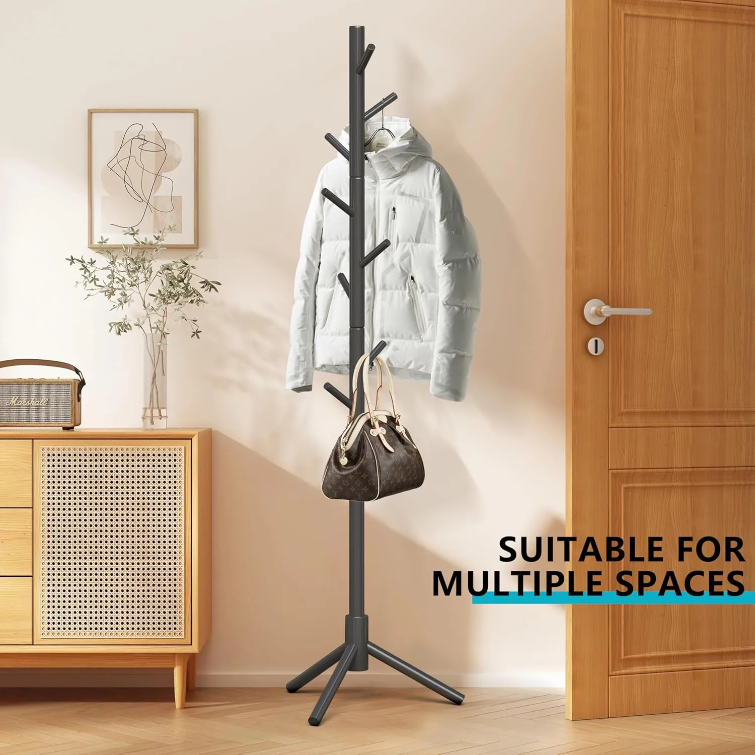 Z&L HOUSE Coat Rack Freestanding, Pure Natural Solid Wooden Coat Tree, 8 Hooks And Adjustable Height Floor Hanger, Used In The Bedroom Living Room Office To Hang Clothes, Hats, Bags
