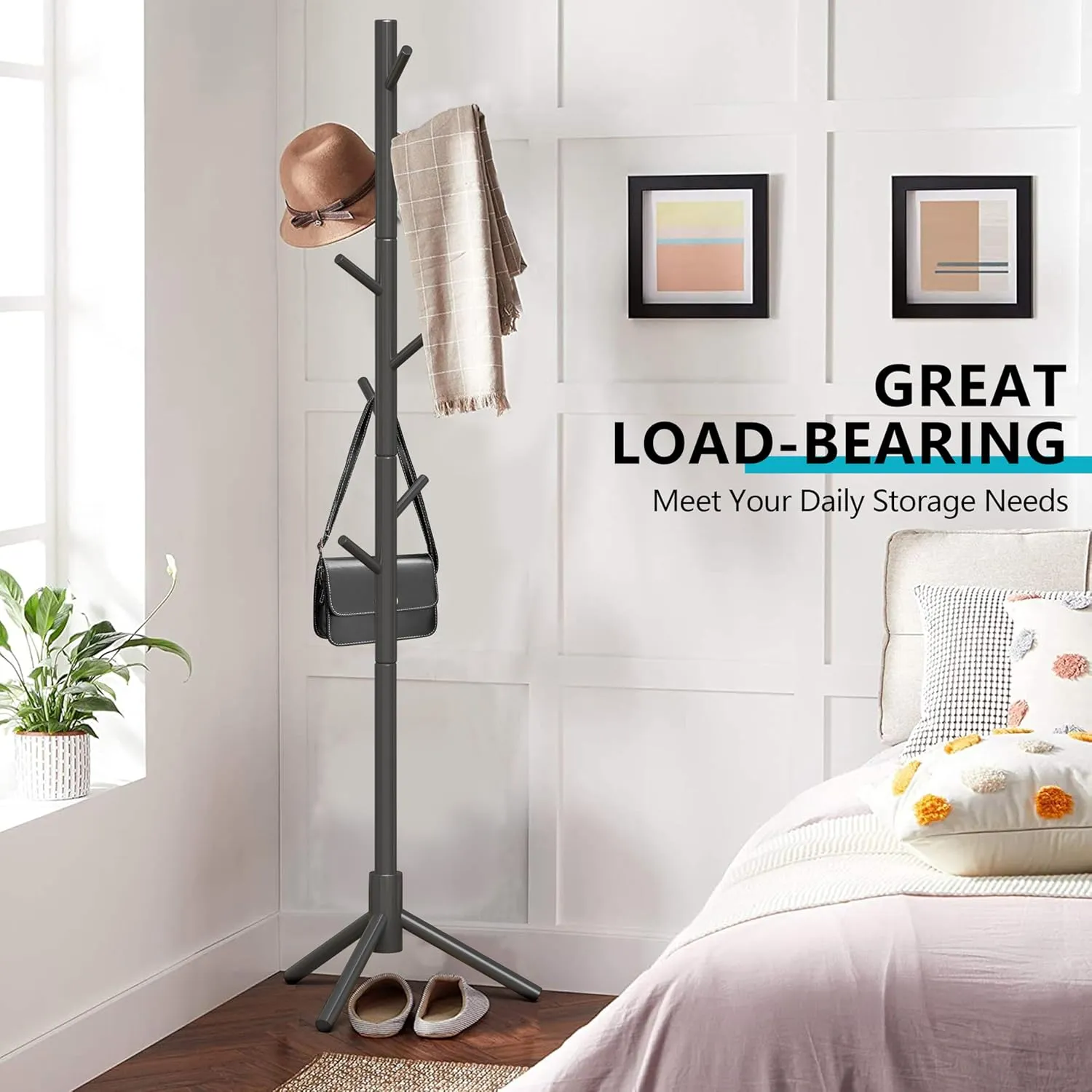 Z&L HOUSE Coat Rack Freestanding, Pure Natural Solid Wooden Coat Tree, 8 Hooks And Adjustable Height Floor Hanger, Used In The Bedroom Living Room Office To Hang Clothes, Hats, Bags
