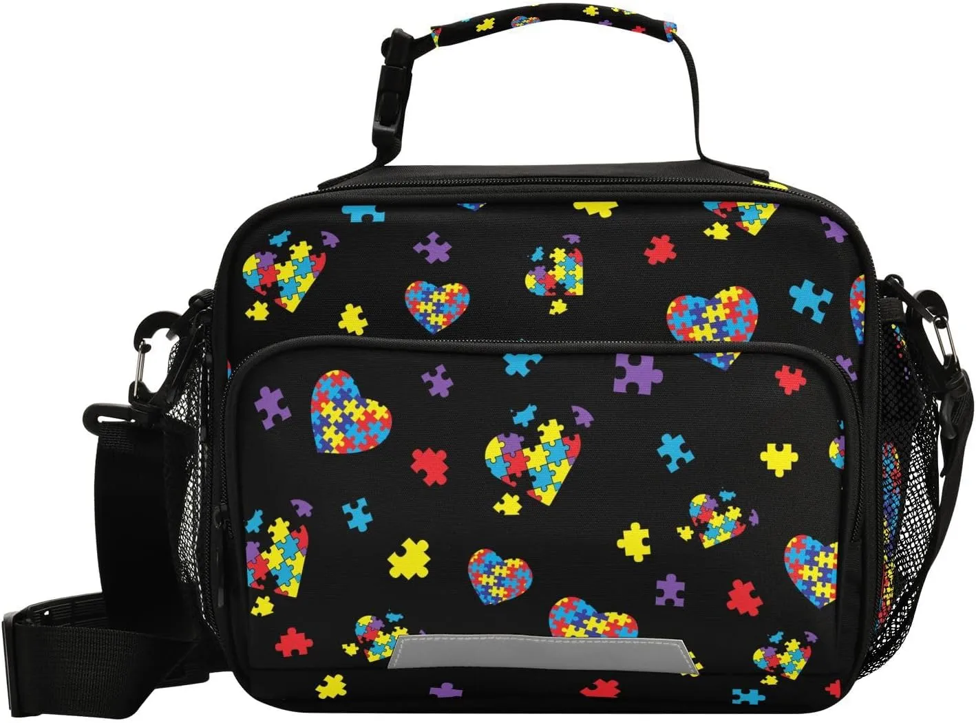 ZAZYXTJ Custom Personalized Autism Awareness Colorful Puzzle Lunch Box Insulated Lunch Bag for School Teens Students Boys Girls With Adjustable Shoulder Belt and Buckle Handle for Women Men