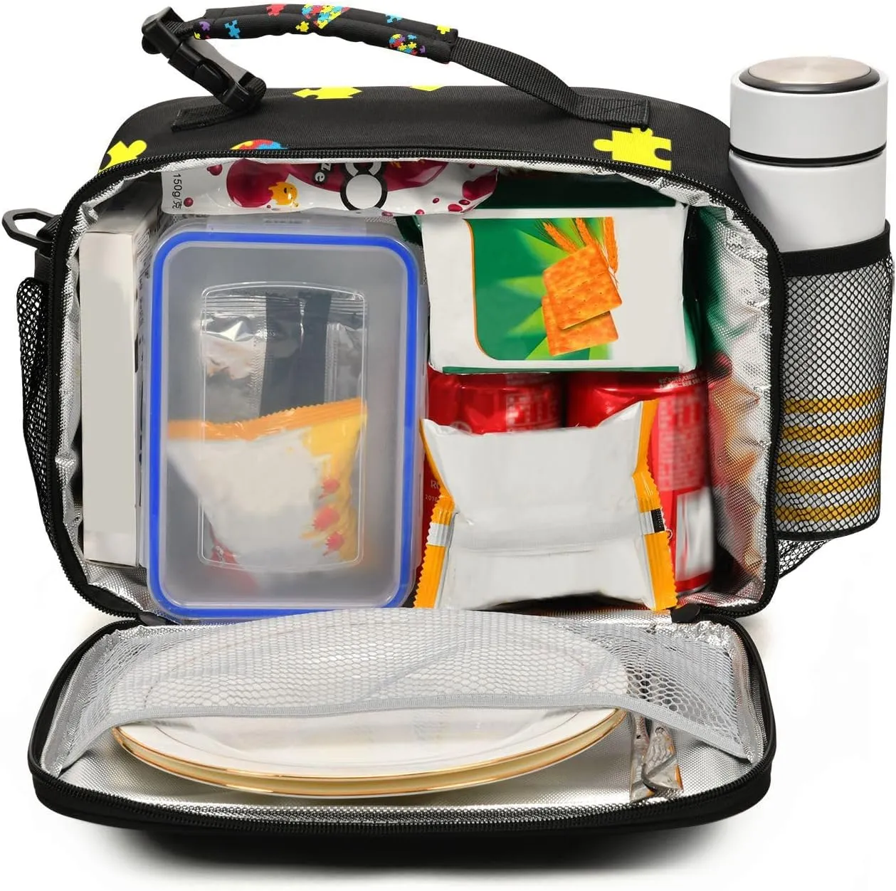 ZAZYXTJ Custom Personalized Autism Awareness Colorful Puzzle Lunch Box Insulated Lunch Bag for School Teens Students Boys Girls With Adjustable Shoulder Belt and Buckle Handle for Women Men
