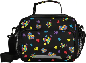 ZAZYXTJ Custom Personalized Autism Awareness Colorful Puzzle Lunch Box Insulated Lunch Bag for School Teens Students Boys Girls With Adjustable Shoulder Belt and Buckle Handle for Women Men