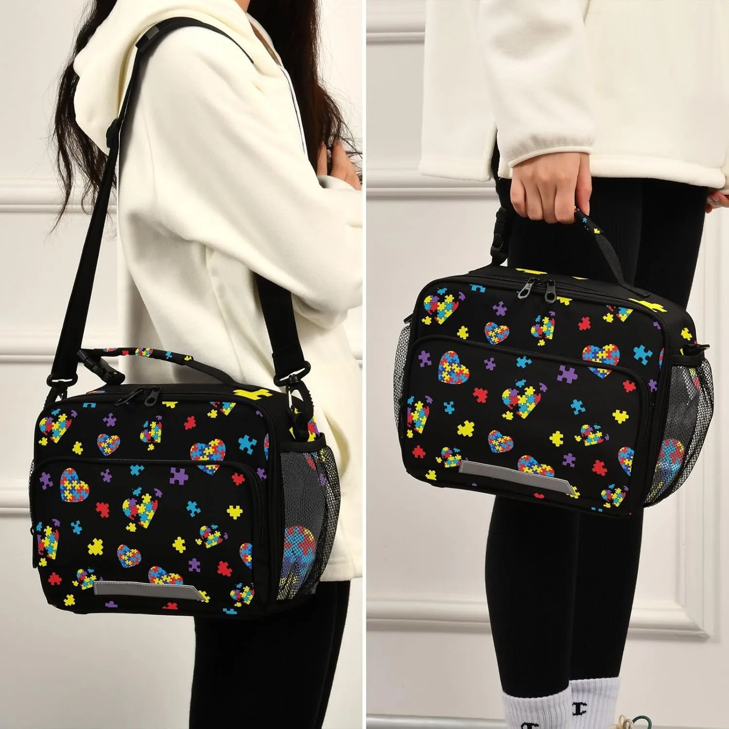 ZAZYXTJ Custom Personalized Autism Awareness Colorful Puzzle Lunch Box Insulated Lunch Bag for School Teens Students Boys Girls With Adjustable Shoulder Belt and Buckle Handle for Women Men