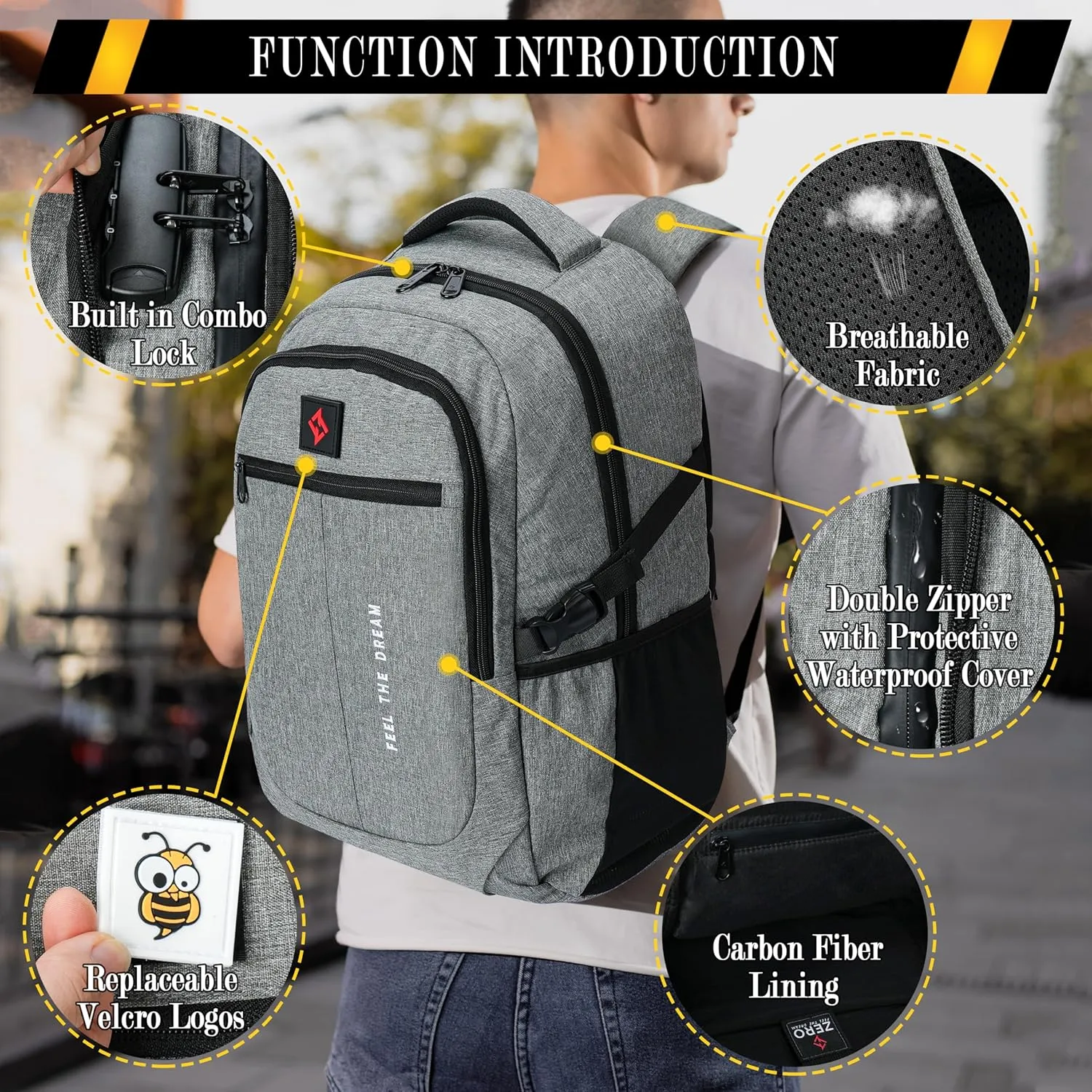 zazzy Smell Proof Backpack with Combination Lock odor proof Bag for Men & Women Travel Backpack Gray
