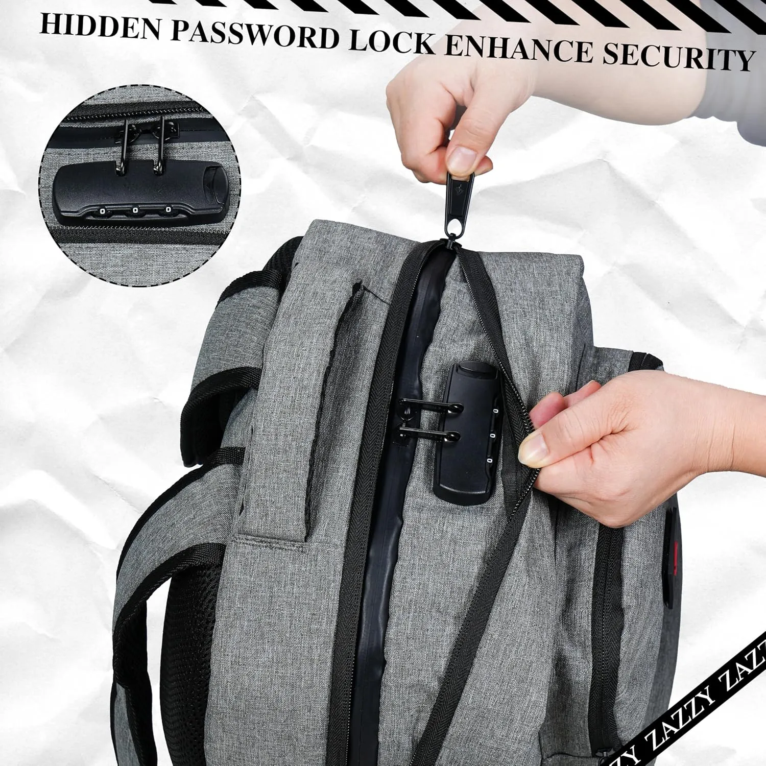 zazzy Smell Proof Backpack with Lock Carbon Fiber Backpack with Combination Lock Odor Proof Bags Travel Backpack for Men & Women