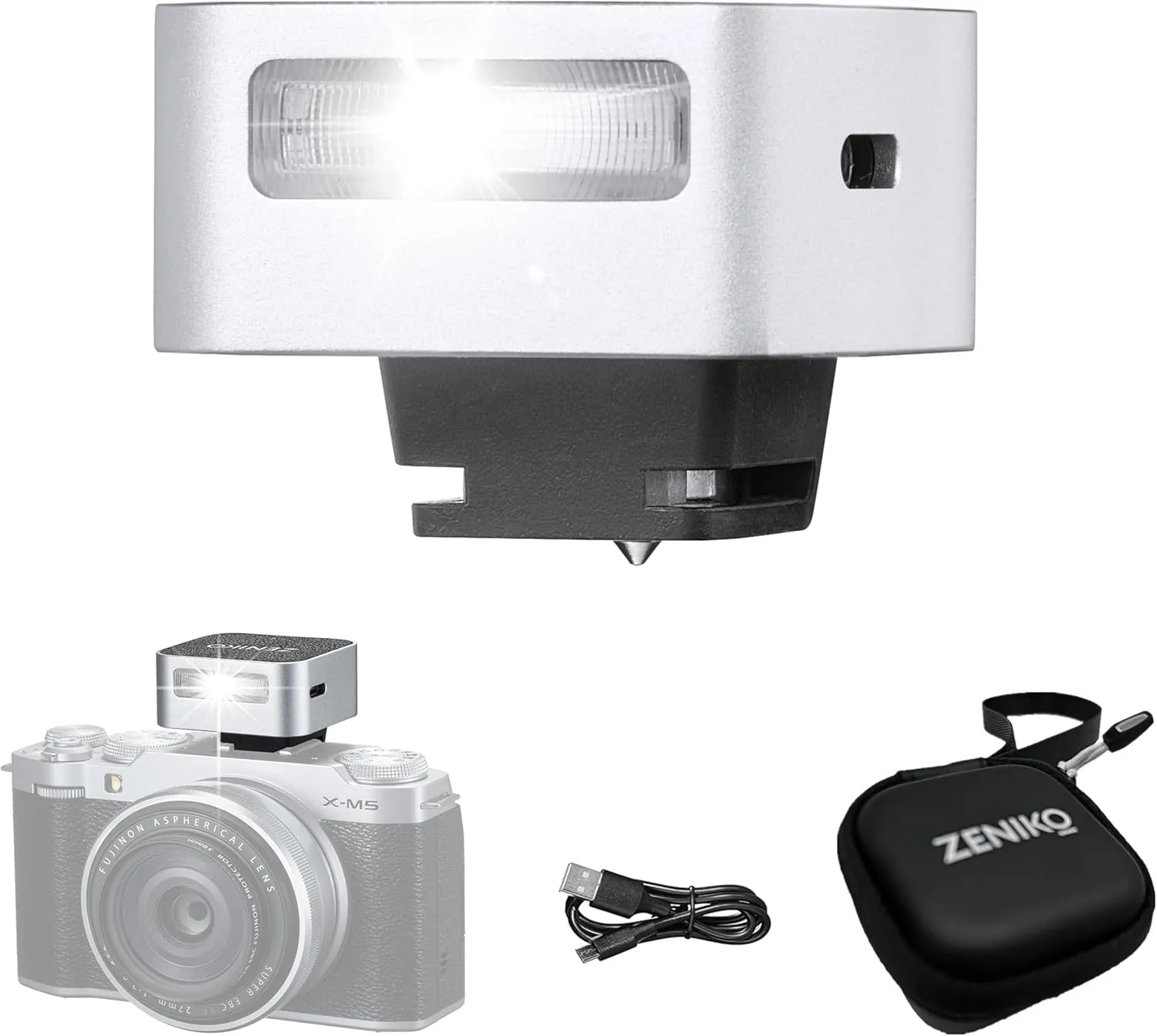 ZF08 Mini Camera Flash Speedlite- On Camera Flash GN16, 5 Power Levels, CCT 6500k ±200k with Universal Hot Shoe Mount ＜3s Fast Recycling for Sony/Canon/Nikon/Panasonic/Olympus (Silver, ZF08)