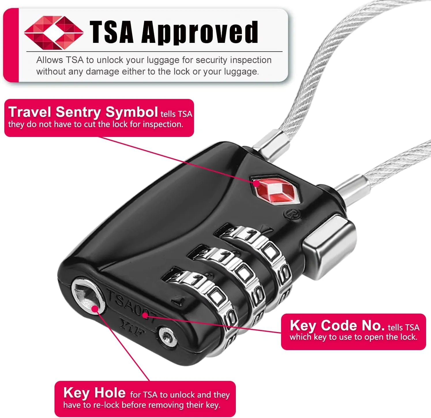 ZHEGE Luggage Locks 4 Pack - TSA Approved, Cable Travel Lock for Gym, School, Suitcases, Baggage with Alloy Body 4colors