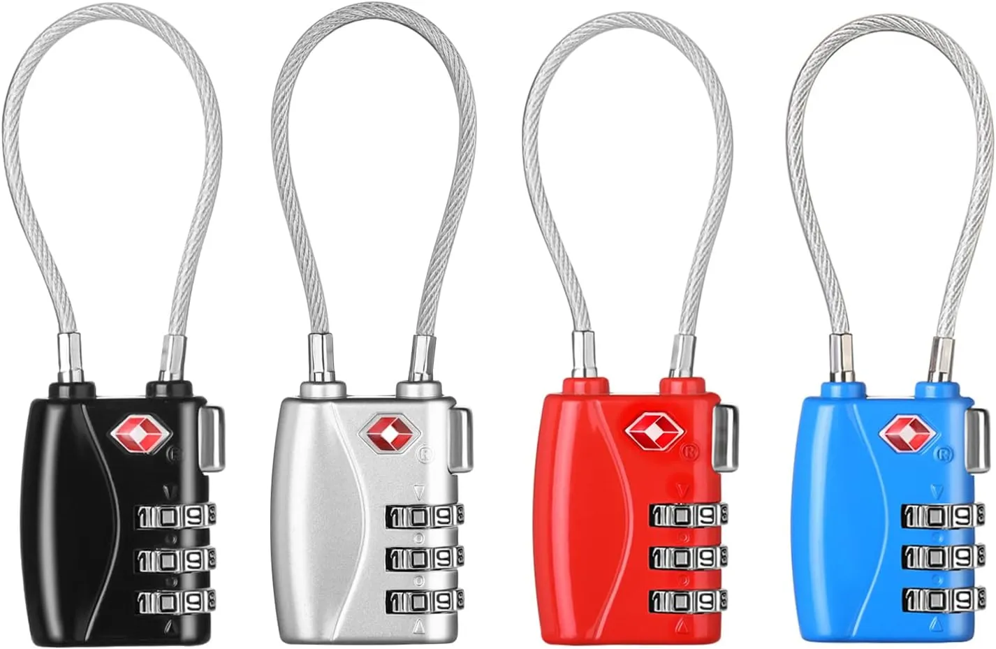 ZHEGE Luggage Locks 4 Pack - TSA Approved, Cable Travel Lock for Gym, School, Suitcases, Baggage with Alloy Body 4colors